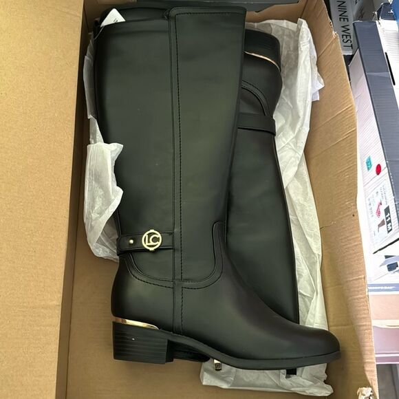 Liz Claiborne Womens Tinley Block Heel Riding Boots Black (WIDE CALF) (WIDE) - Picture 2 of 5